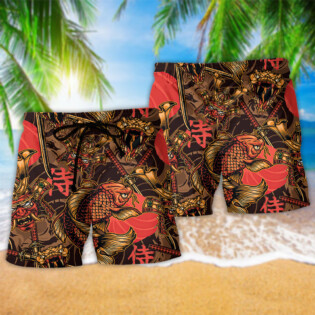 Samurai Japan Style Red Style - Beach Short - Owl Ohh - Owl Ohh