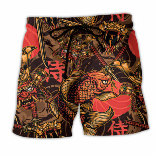 Samurai Japan Style Red Style - Beach Short - Owl Ohh - Owl Ohh