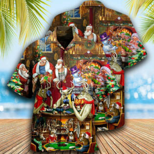 Poker Gambling Santa And Friends Play Poker Style - Hawaiian Shirt - Owl Ohh - Owl Ohh