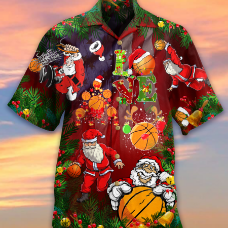 Basketball Santa Love Basketball - Hawaiian Shirt - Owl Ohh - Owl Ohh