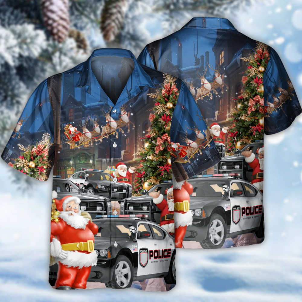 Police Car Santa Merry Christmas - Hawaiian Shirt - Owl Ohh - Owl Ohh