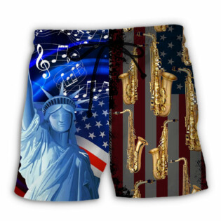 Saxophone Music USA Flag Independence Day - Beach Short - Owl Ohh - Owl Ohh