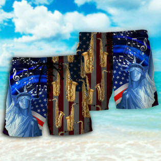 Saxophone Music USA Flag Independence Day - Beach Short - Owl Ohh - Owl Ohh