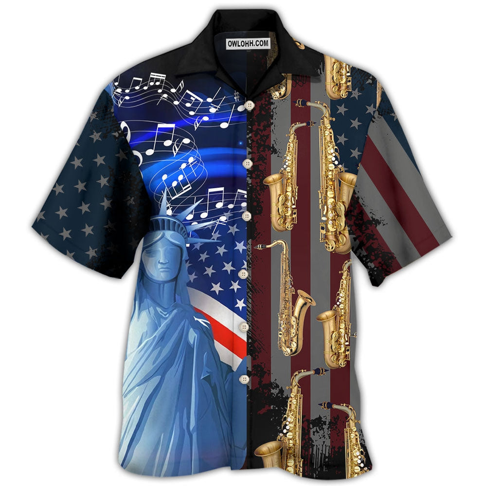 Saxophone Music USA Flag Independence Day - Hawaiian Shirt - Owl Ohh - Owl Ohh