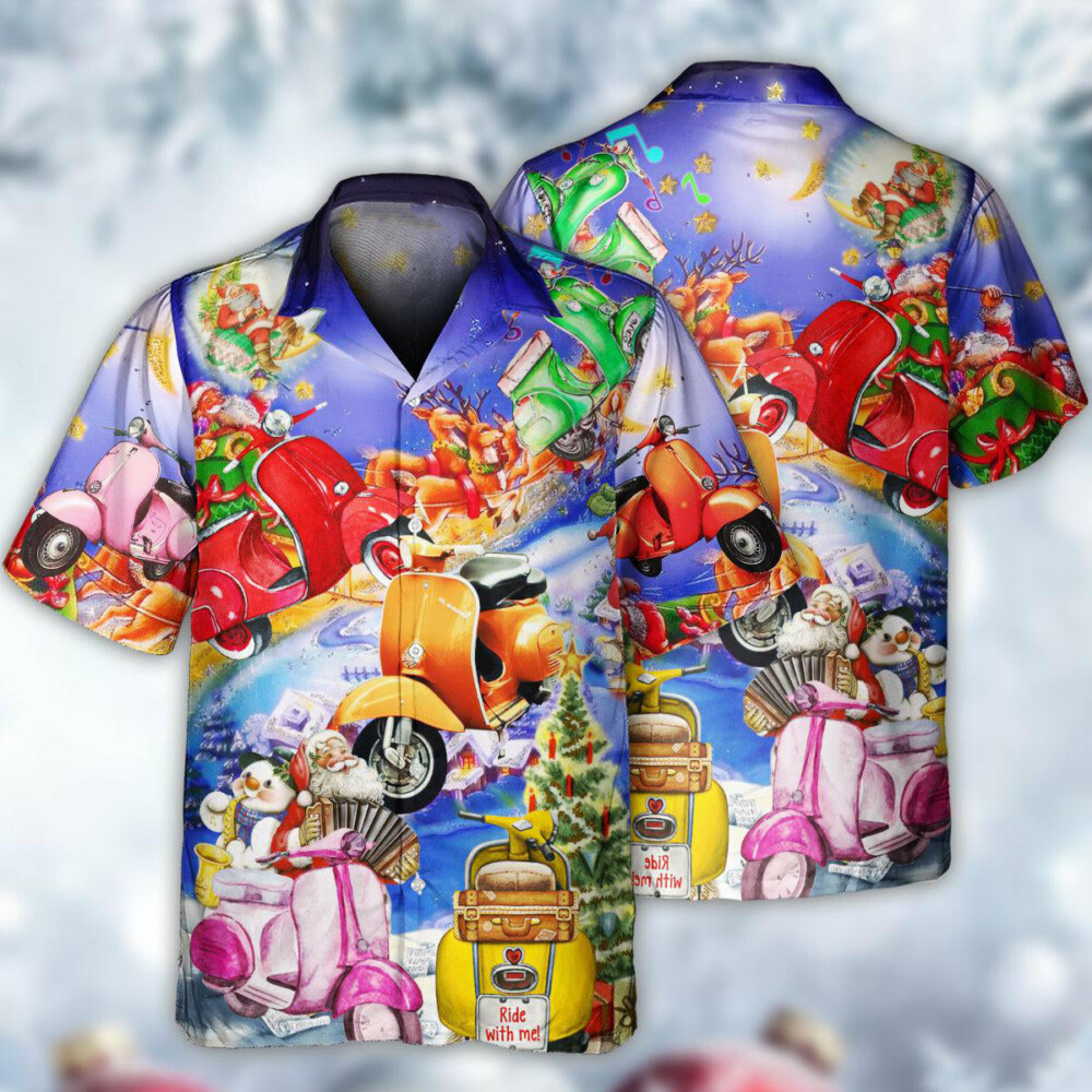 Scooter Chill With Your Scooters By Greece Beach Christmas With Purple - Hawaiian Shirt - Owl Ohh - Owl Ohh