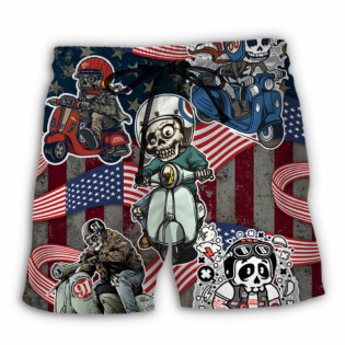Scooter Skeleton USA Flag Independence Day - Beach Short - Owl Ohh - Owl Ohh