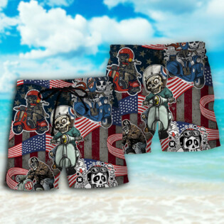 Scooter Skeleton USA Flag Independence Day - Beach Short - Owl Ohh - Owl Ohh