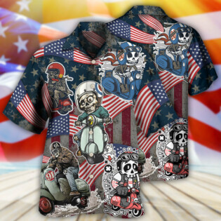 Scooter Skeleton USA Flag Independence Day - Hawaiian Shirt - Owl Ohh - Owl Ohh