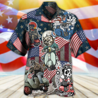 Scooter Skeleton USA Flag Independence Day - Hawaiian Shirt - Owl Ohh - Owl Ohh