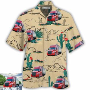 Truck Semi-Trailer Cactus Truck Desert Custom Photo - Hawaiian Shirt - Owl Ohh - Owl Ohh