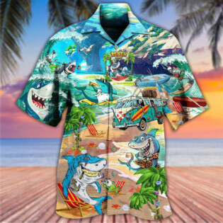 Shark And Skeletons On Beach Party - Hawaiian Shirt - Owl Ohh - Owl Ohh