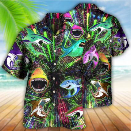 Shark Angry Neon Style - Hawaiian Shirt - Owl Ohh - Owl Ohh