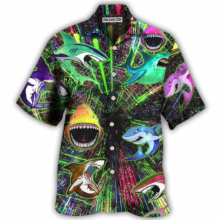 Shark Angry Neon Style - Hawaiian Shirt - Owl Ohh - Owl Ohh