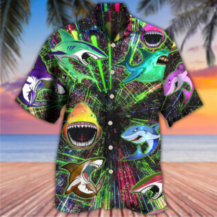 Shark Angry Neon Style - Hawaiian Shirt - Owl Ohh - Owl Ohh