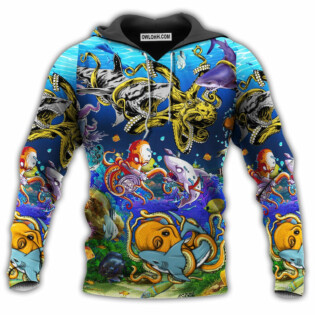 Shark Fighting Lovely Octopus Colorful - Hoodie - Owl Ohh - Owl Ohh