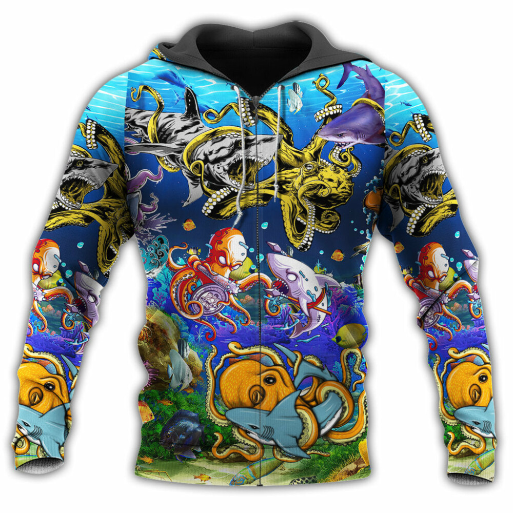 Shark Fighting Lovely Octopus Colorful - Hoodie - Owl Ohh - Owl Ohh