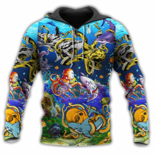 Shark Fighting Lovely Octopus Colorful - Hoodie - Owl Ohh - Owl Ohh