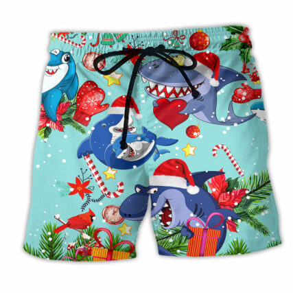Shark Love Christmas In The Ocean - Beach Short - Owl Ohh - Owl Ohh