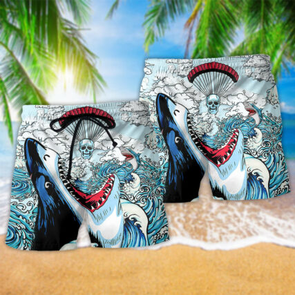Shark Love Skull Style Hot Air Balloon- Beach Short - Owl Ohh - Owl Ohh