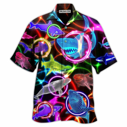 Shark Loves Circle Neon Style - Hawaiian Shirt - Owl Ohh - Owl Ohh