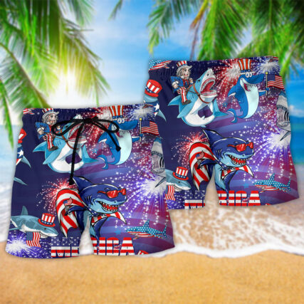 Shark Merica Patriotic Amazing Style - Beach Short - Owl Ohh - Owl Ohh