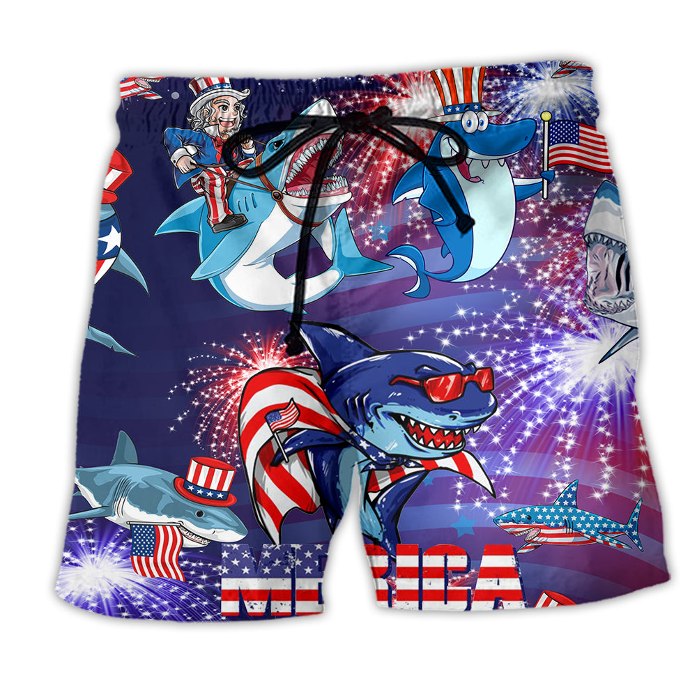 Shark Merica Patriotic Amazing Style - Beach Short - Owl Ohh - Owl Ohh