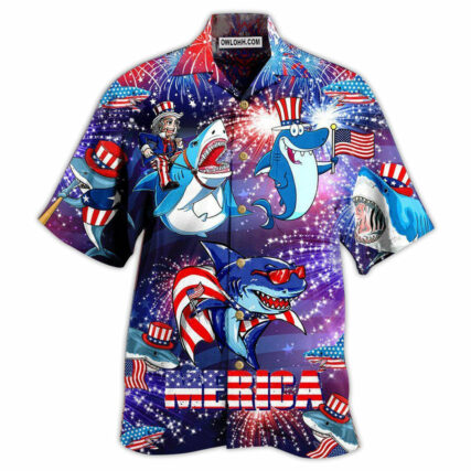 Shark Merica Patriotic - Hawaiian Shirt - Owl Ohh - Owl Ohh