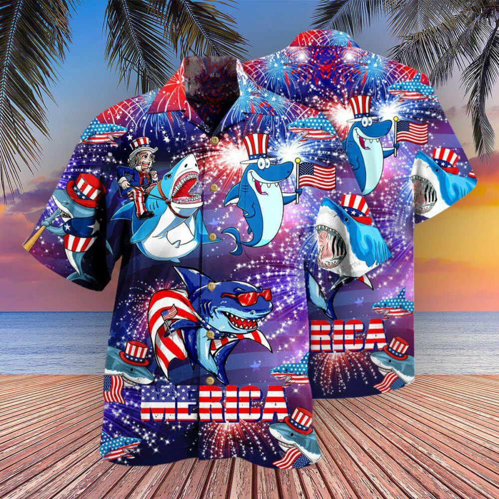 Shark Merica Patriotic - Hawaiian Shirt - Owl Ohh - Owl Ohh