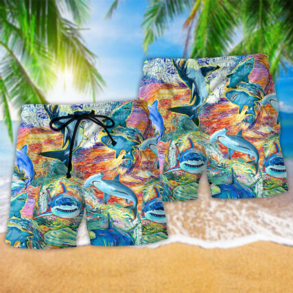 Shark Painting Color Style - Beach Short - Owl Ohh - Owl Ohh