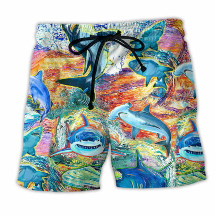Shark Painting Color Style - Beach Short - Owl Ohh - Owl Ohh