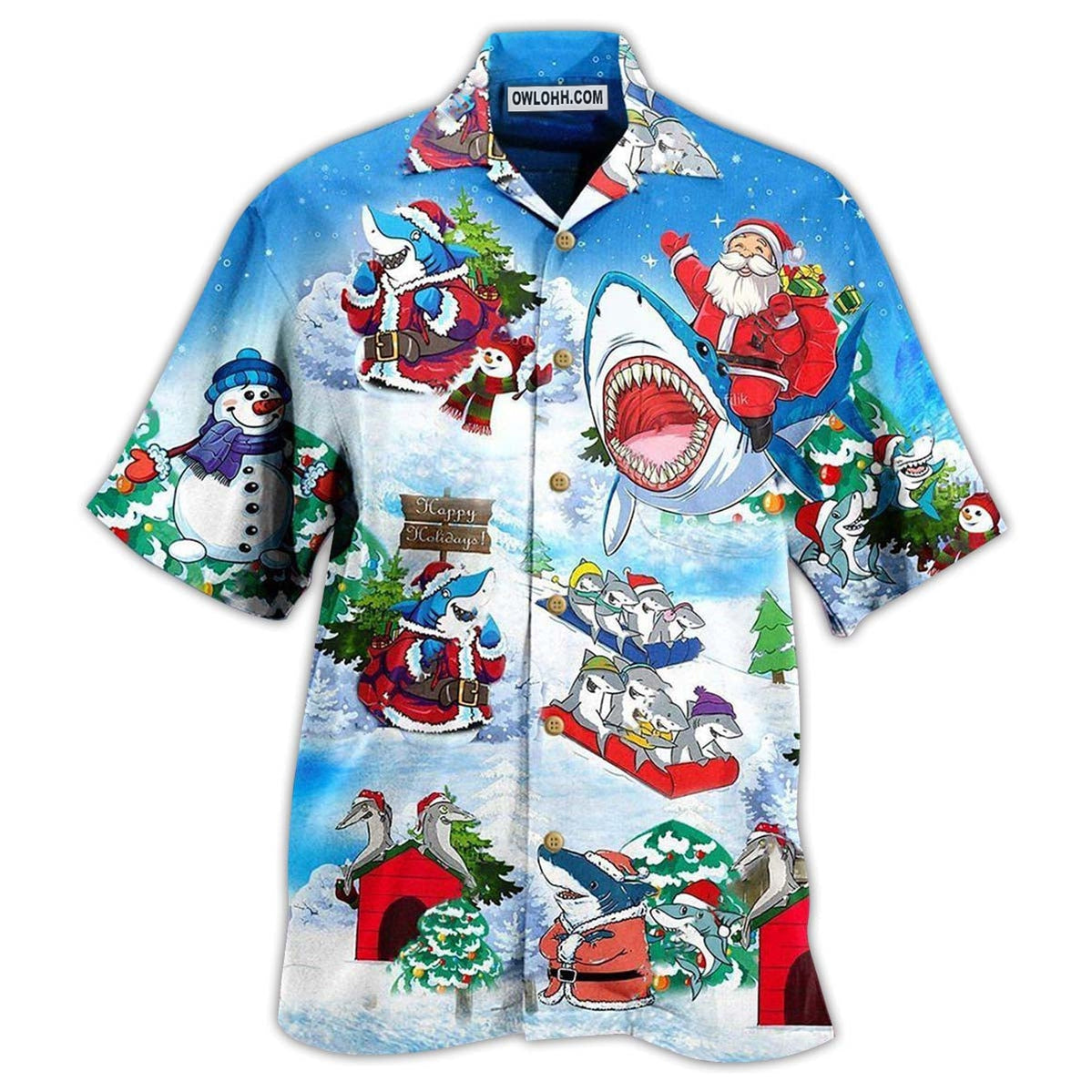 Shark Santa Love Xmas - Hawaiian Shirt - Owl Ohh - Owl Ohh