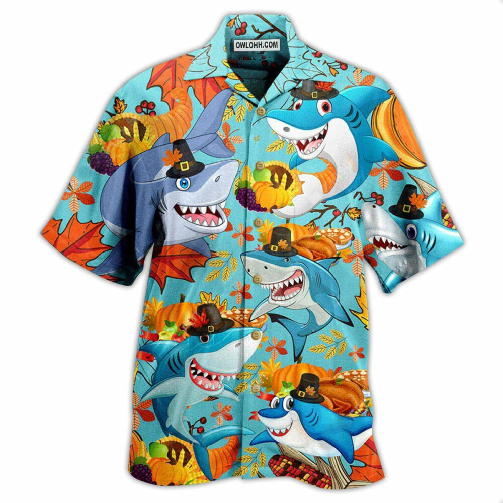 Shark Thanksgiving - Hawaiian Shirt - Owl Ohh - Owl Ohh