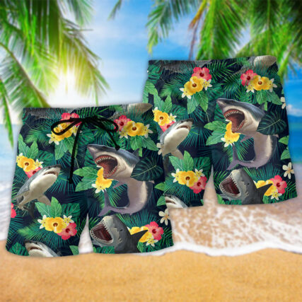 Shark Tropical Leaf Summer Vibes - Beach Short - Owl Ohh - Owl Ohh