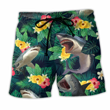 Shark Tropical Leaf Summer Vibes - Beach Short - Owl Ohh - Owl Ohh