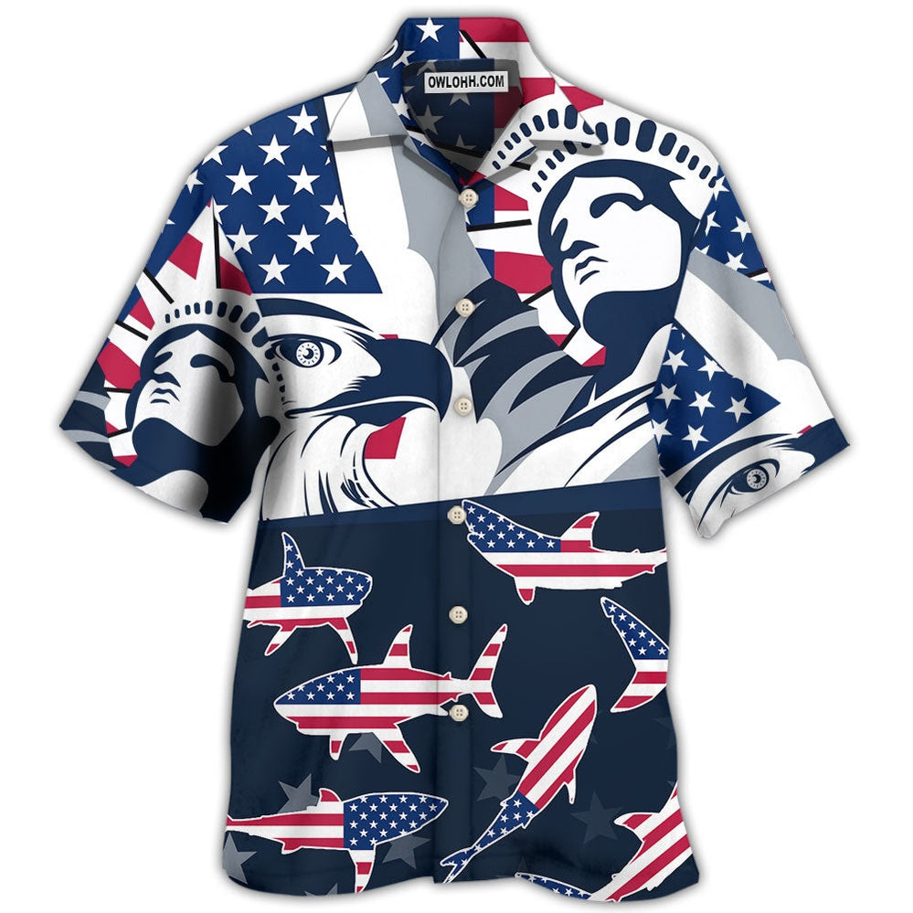 Shark America Independence Day - Hawaiian Shirt - Owl Ohh - Owl Ohh