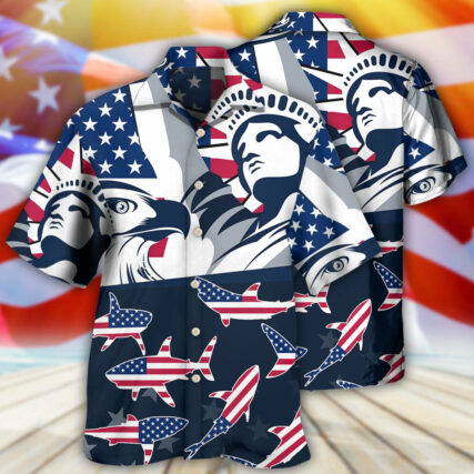 Shark America Independence Day - Hawaiian Shirt - Owl Ohh - Owl Ohh