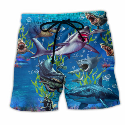 Shark What If Megalodon Was Alive Blue Ocean - Beach Short - Owl Ohh - Owl Ohh