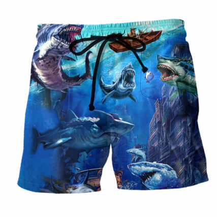 Shark With Small Ship Fishing - Beach Short - Owl Ohh - Owl Ohh