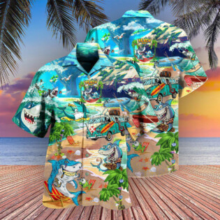 Shark And Skeletons On Beach Party - Hawaiian Shirt - Owl Ohh - Owl Ohh