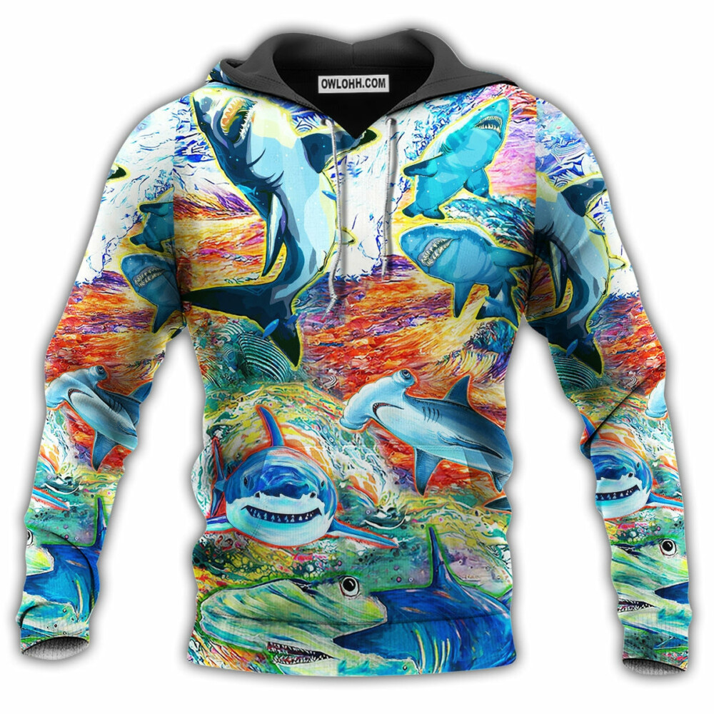 Shark Painting Colorful Style - Hoodie - Owl Ohh - Owl Ohh