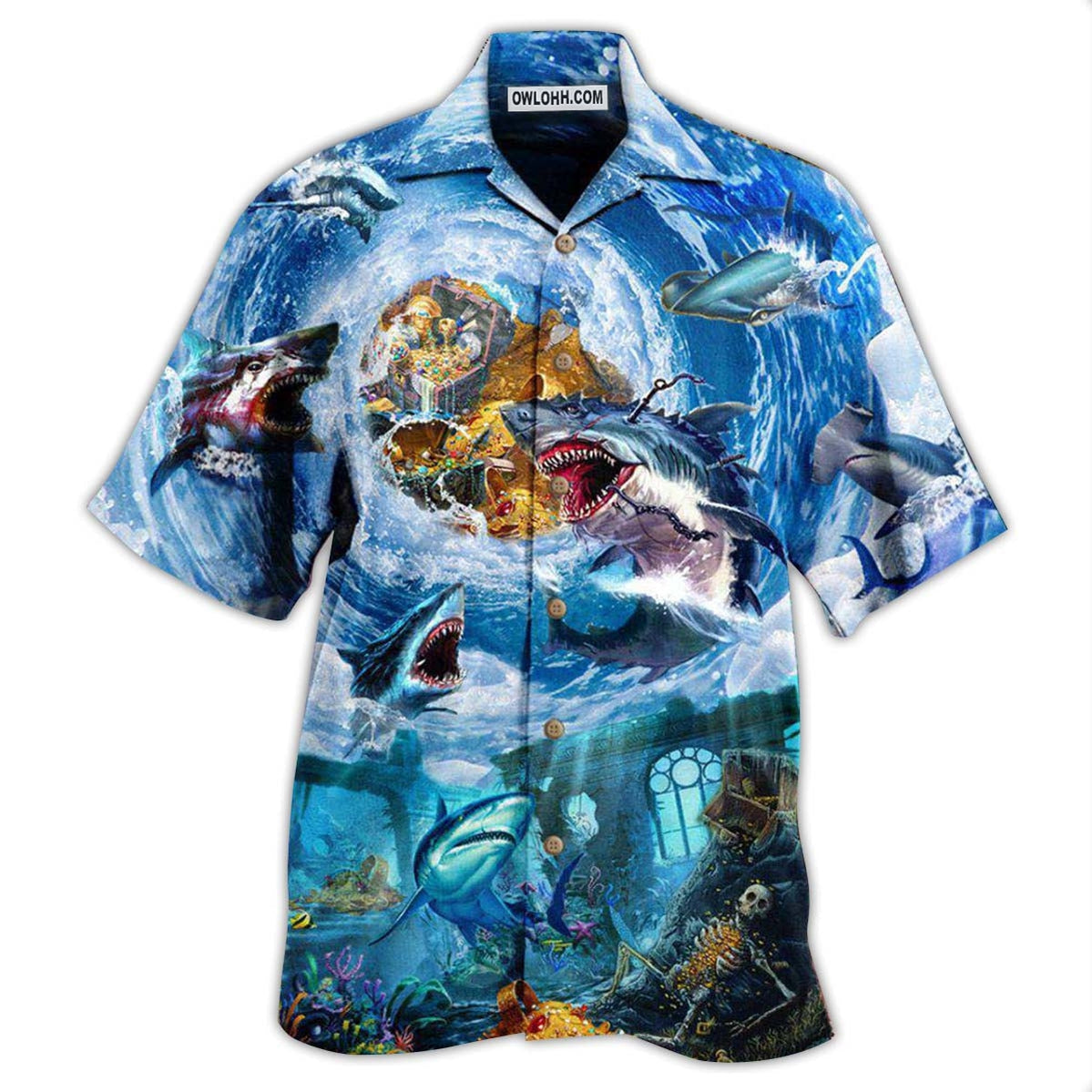 Shark Treasure Blue Ocean - Hawaiian Shirt - Owl Ohh - Owl Ohh