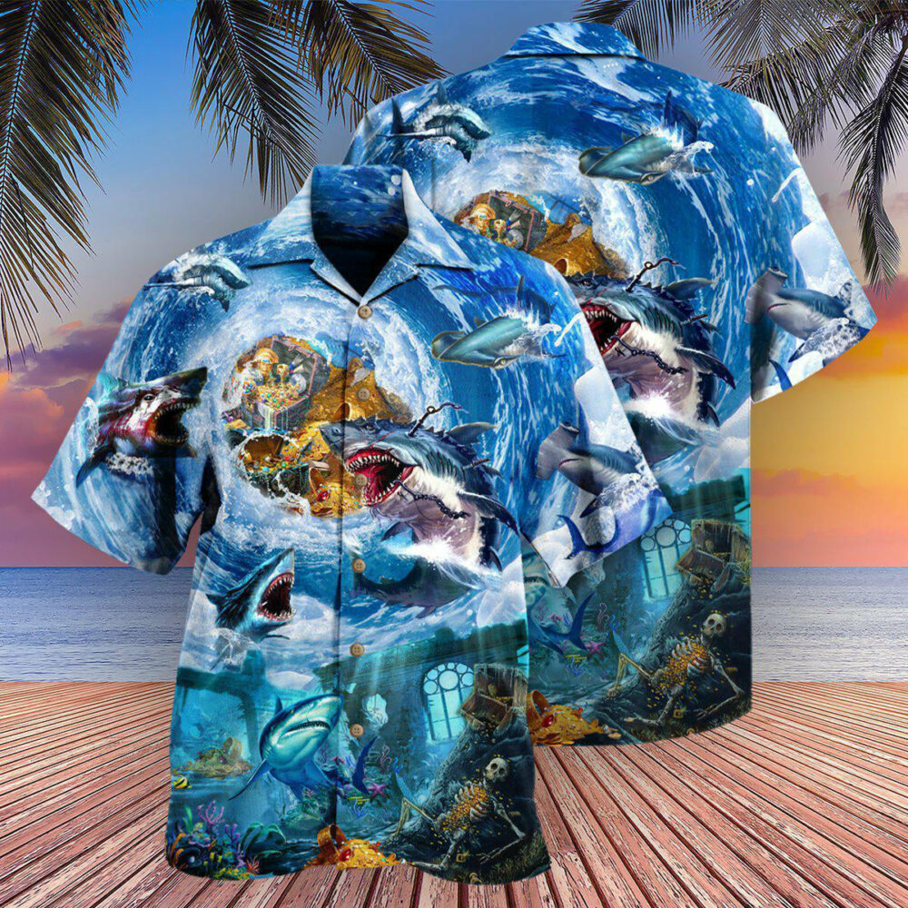 Shark Treasure Blue Ocean - Hawaiian Shirt - Owl Ohh - Owl Ohh
