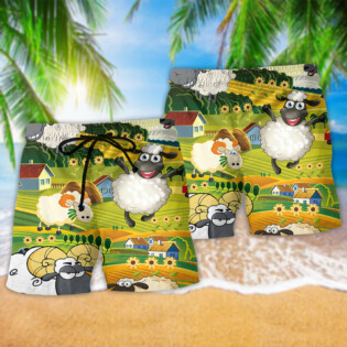 Sheep Happiness Beautiful Landscape - Beach Short - Owl Ohh - Owl Ohh