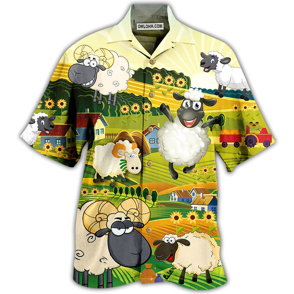 Sheep Happiness Sunflower Field - Hawaiian Shirt - Owl Ohh - Owl Ohh