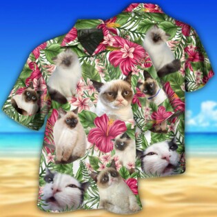 Cat Tropical Floral Lovely Siamese Cat - Hawaiian Shirt - Owl Ohh - Owl Ohh
