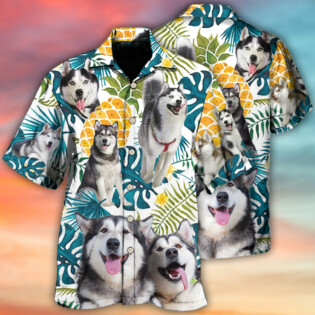 Husky Funny Husky Tropical Leaf - Hawaiian Shirt - Owl Ohh - Owl Ohh