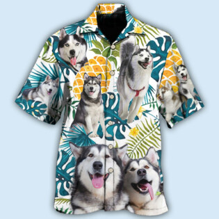 Husky Funny Husky Tropical Leaf - Hawaiian Shirt - Owl Ohh - Owl Ohh