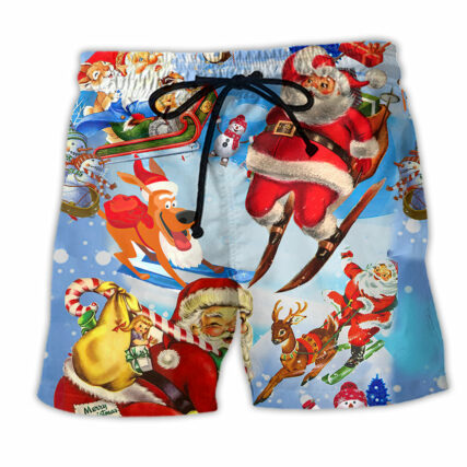 Skiing Christmas Santa Claus - Beach Short - Owl Ohh - Owl Ohh