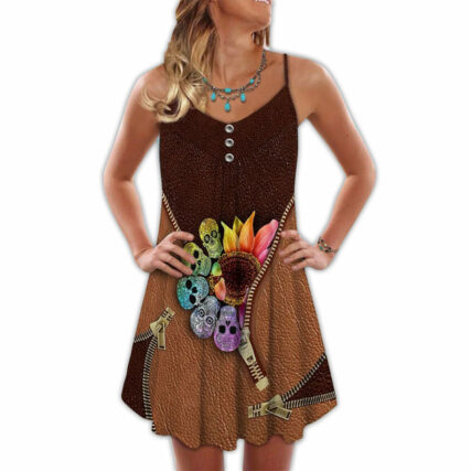 Sugar Skull Sunflower Leather Style - Summer Dress - Owl Ohh - Owl Ohh