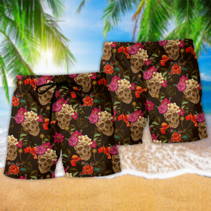 Skull Amazing Flowers Sugar Cool - Beach Short - Owl Ohh - Owl Ohh
